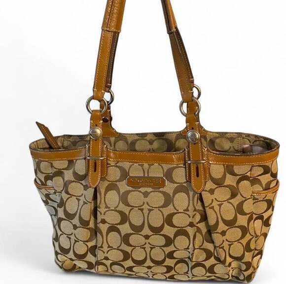 Coach Handbags - Coach Signature Canvas Heritage Stripe Carryall Tote Bag